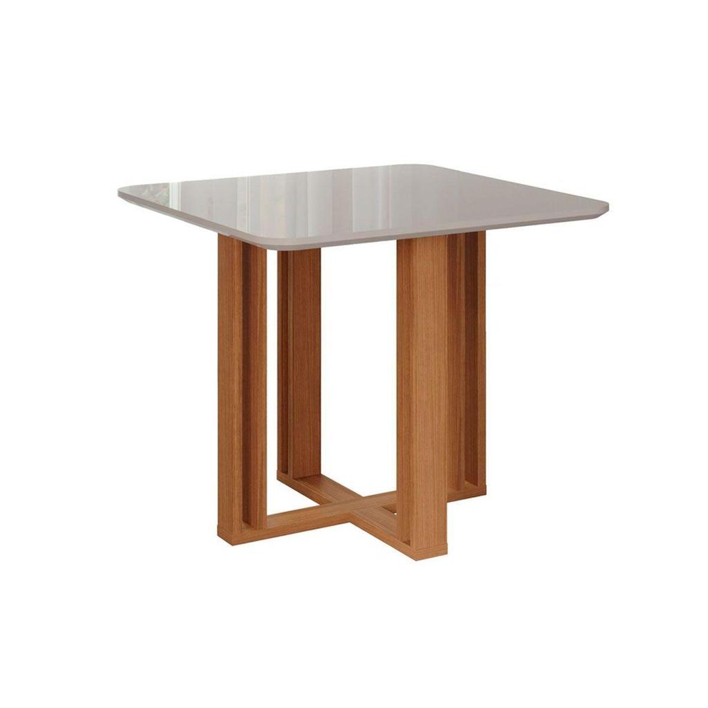 Mesa de Sala Jantar Flora c/Tampo Madeirado Vidro 95x95cm Nature/Off White - Cimol em Oferta na Shopee