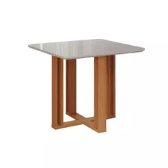 Mesa de Sala Jantar Flora c/Tampo Madeirado Vidro 95x95cm Nature/Off White - Cimol
