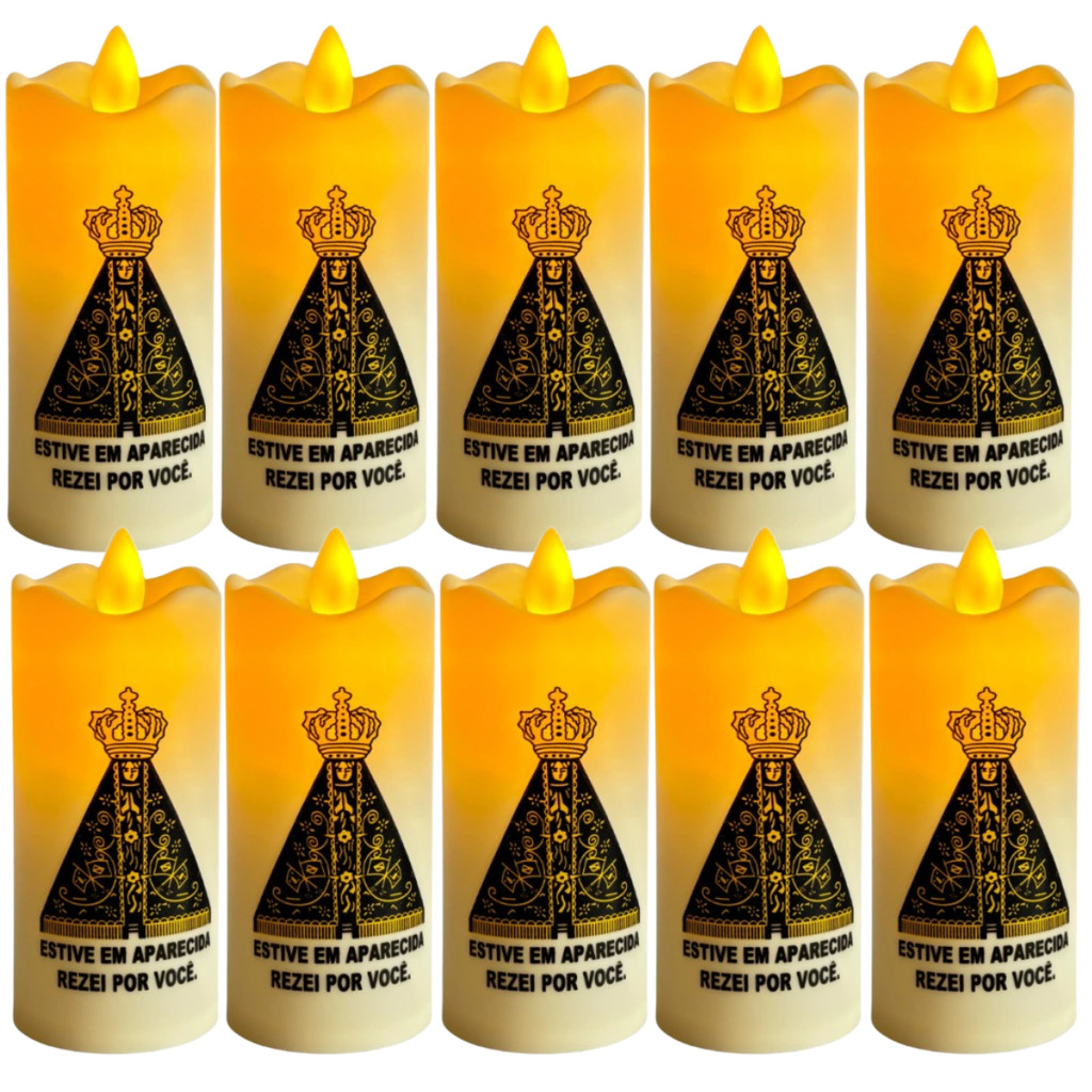 Kit com 2, 6 ou 10 Velas Nossa Senhora Aparecida LED Eletrônica Realista Vela Chama Real Pilha Inclusa Decoração