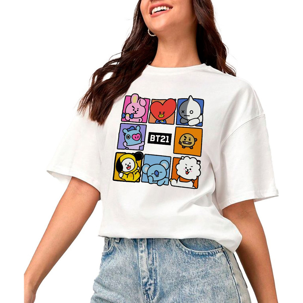 Camiseta Camisa Algodão Algodao Bts Bt21 Integrantes Cartoon Quadrinho Kpop Premium Blusa Envio Imediato