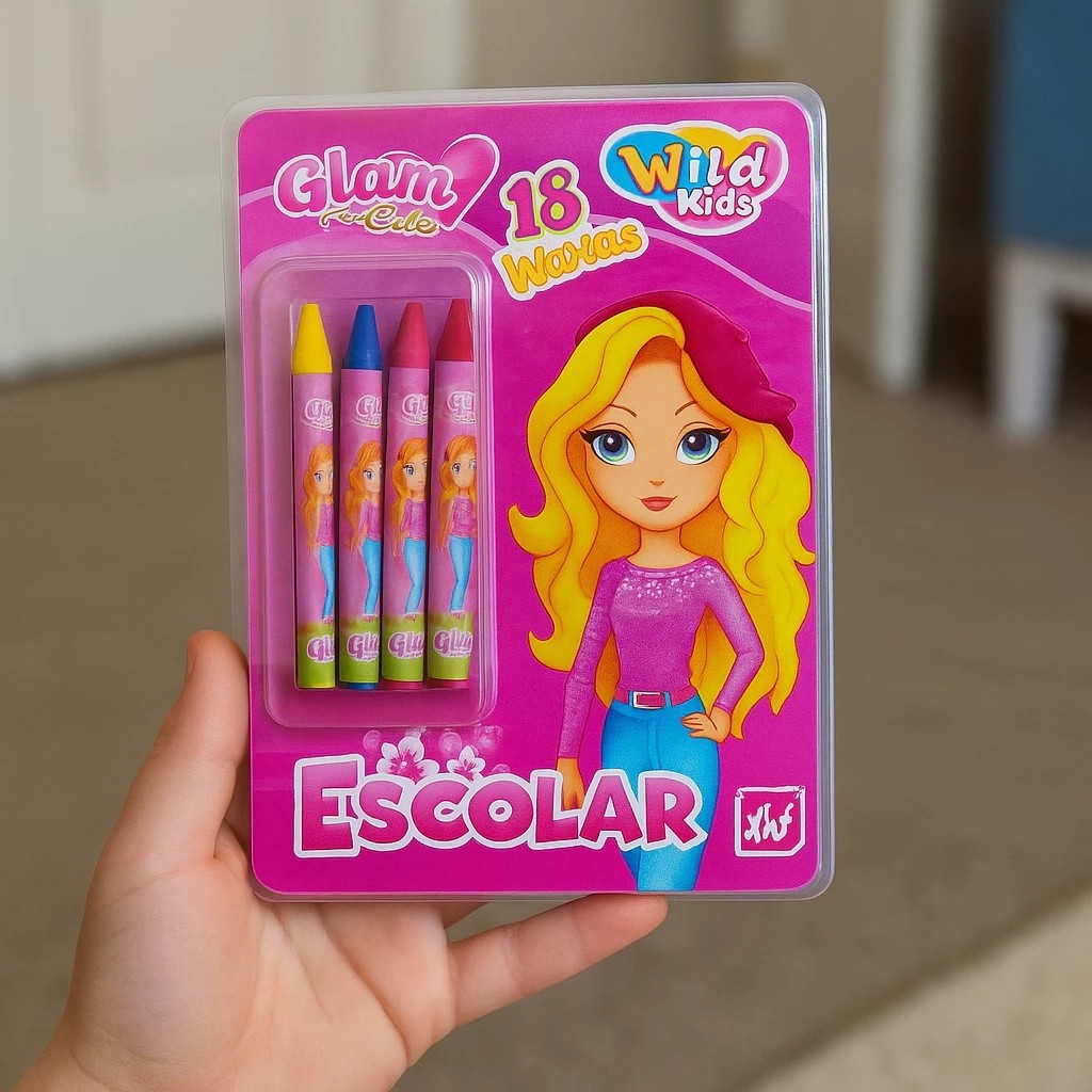 Estojo Infantil Escolar Presente Meninas Glam Girl 18 Peças Kit Arte Criativa para Desenhar Pintar