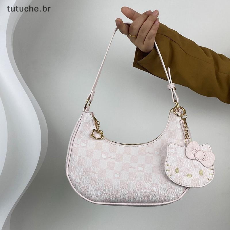 TU Sanrio HelloKitty Bolsa De Ombro Feminina Axila Crescente Elegante E BR