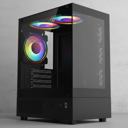 Gabinete Gamer Mid Tower Vidro Com 3 Fans Led Rgb Preto