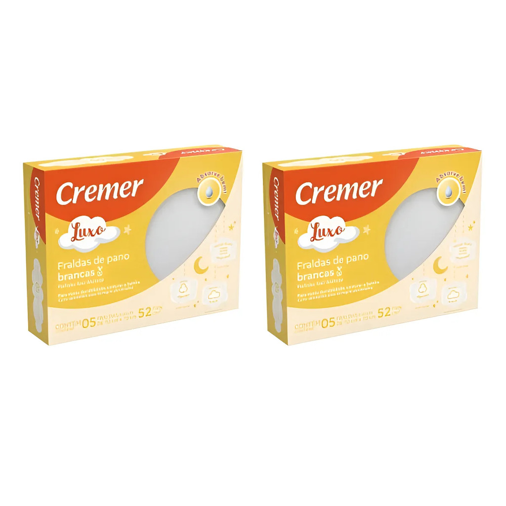 Kit 2x Fralda Cremer Luxo Branca C/5 Unidades 70x70Cm Grande