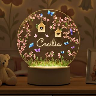 Luminária Personalizada Com Nome A Sua Escolha Para Quarto Menina Natureza Abajur Decoração Infantil em Oferta na Shopee