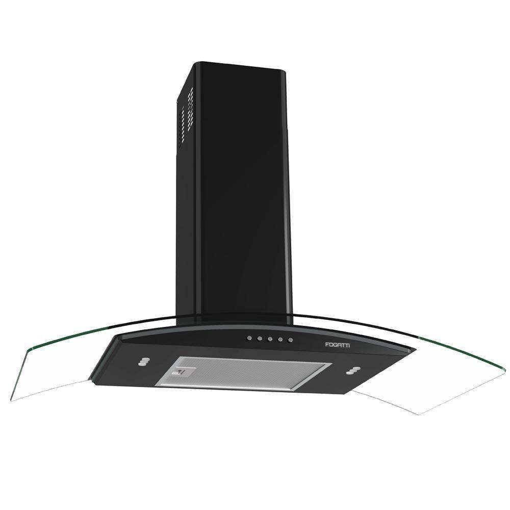 Coifa Fogatti De Parede Clean Vidro Curvo Black 90cm Preto 220V