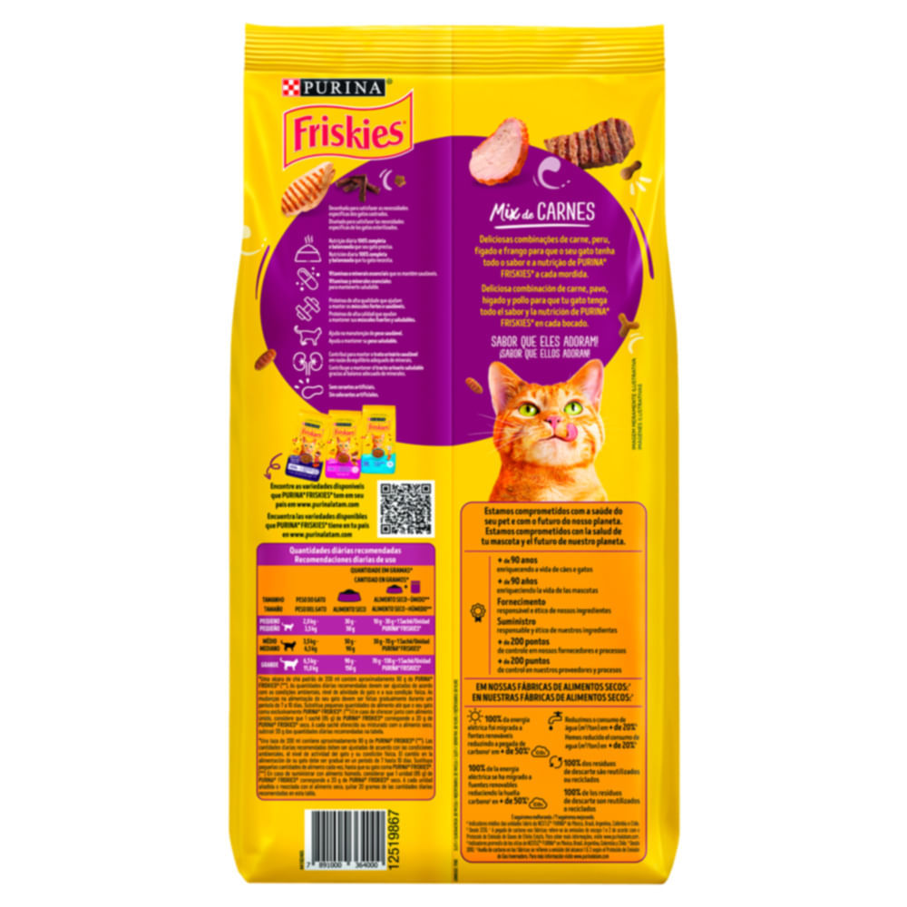 Detalhes do Ração para Gatos Castrados Friskies Purina Adultos Sabor Mix de Carnes 3kg