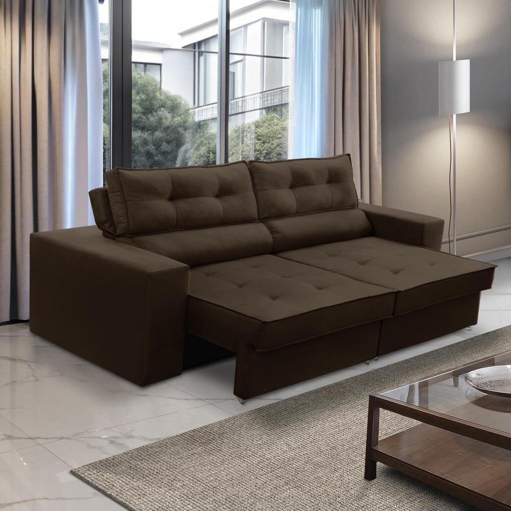 Sofá Retrátil e Reclinável 2 lugares 1,50m com Molas Mirela Suede Marrom Adonai Estofados em Oferta na Shopee