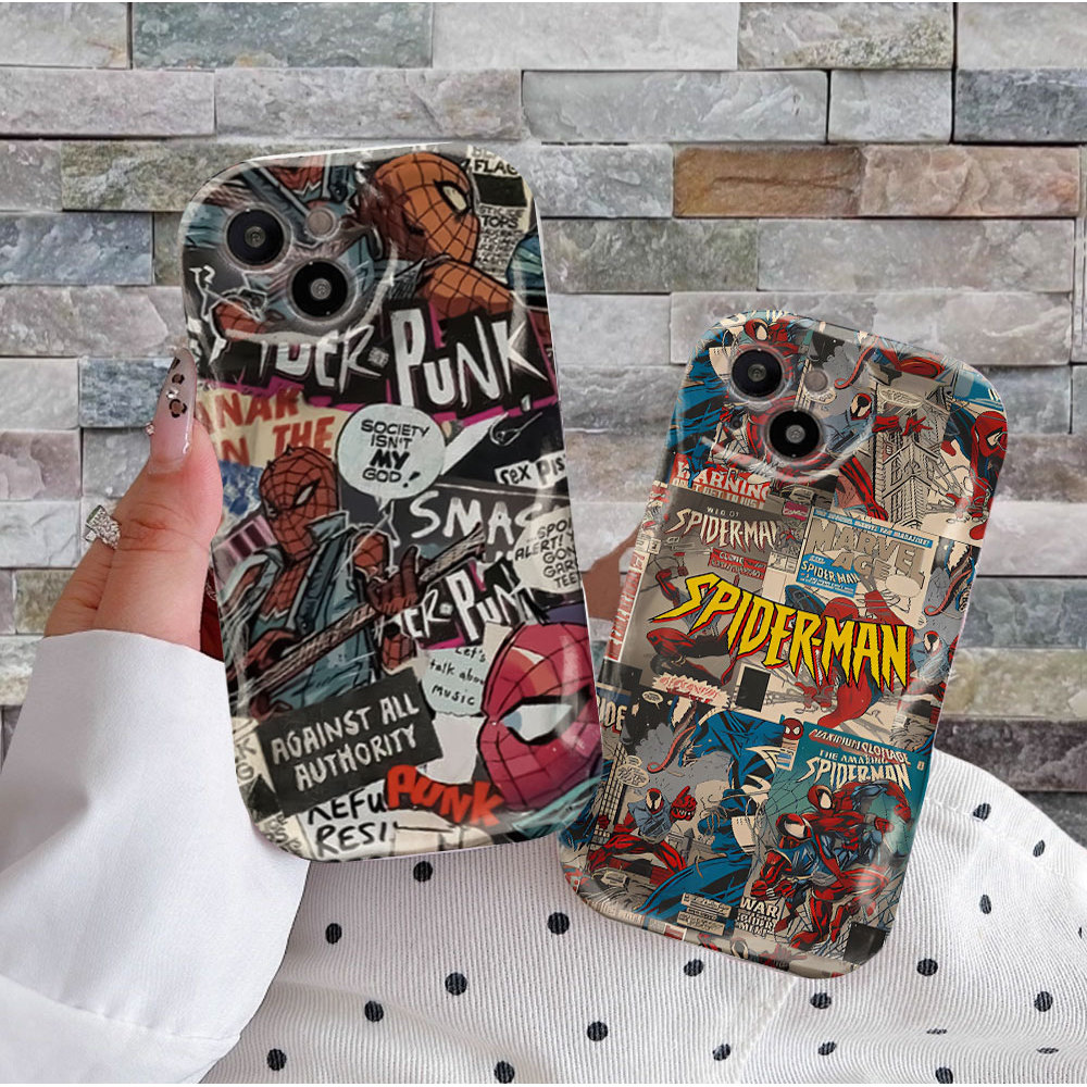Capa Para Samsung A56 A36 A55 A54 A16 A15 A14 A05 A51 A52 A34 A35 A32 A13 A12 A04E Retro Homem-Aranha Creme Caso