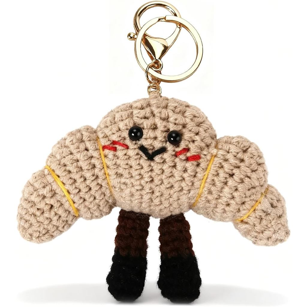 Kawaii Bonito Croissant Chaveiro Crochê Pão Bolsa Saco Encantos Para Bolsas Sacolas Presentes Mulher