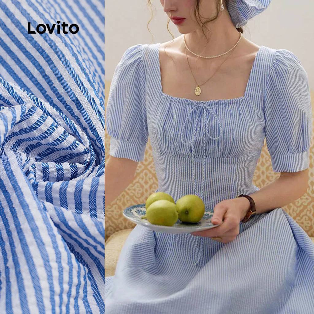 Lovito Vestido Elegante de Riragem Primavera/verão Azul Escuro para mulheres L142LD059