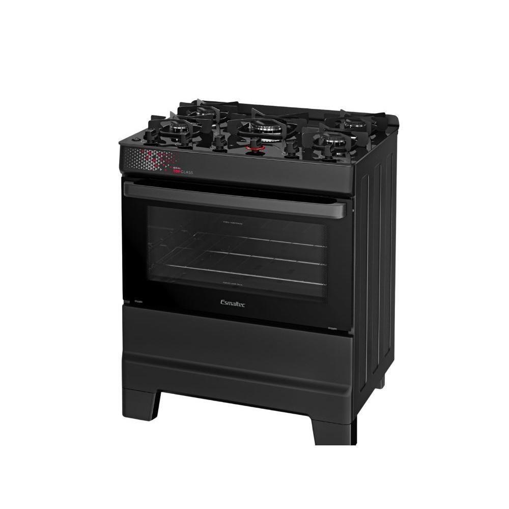 Detalhes do Fogão Esmaltec 5 Bocas Ideal Top Glass Mesa De Vidro Forno 84 Litros Preto T5VAP Bivolt