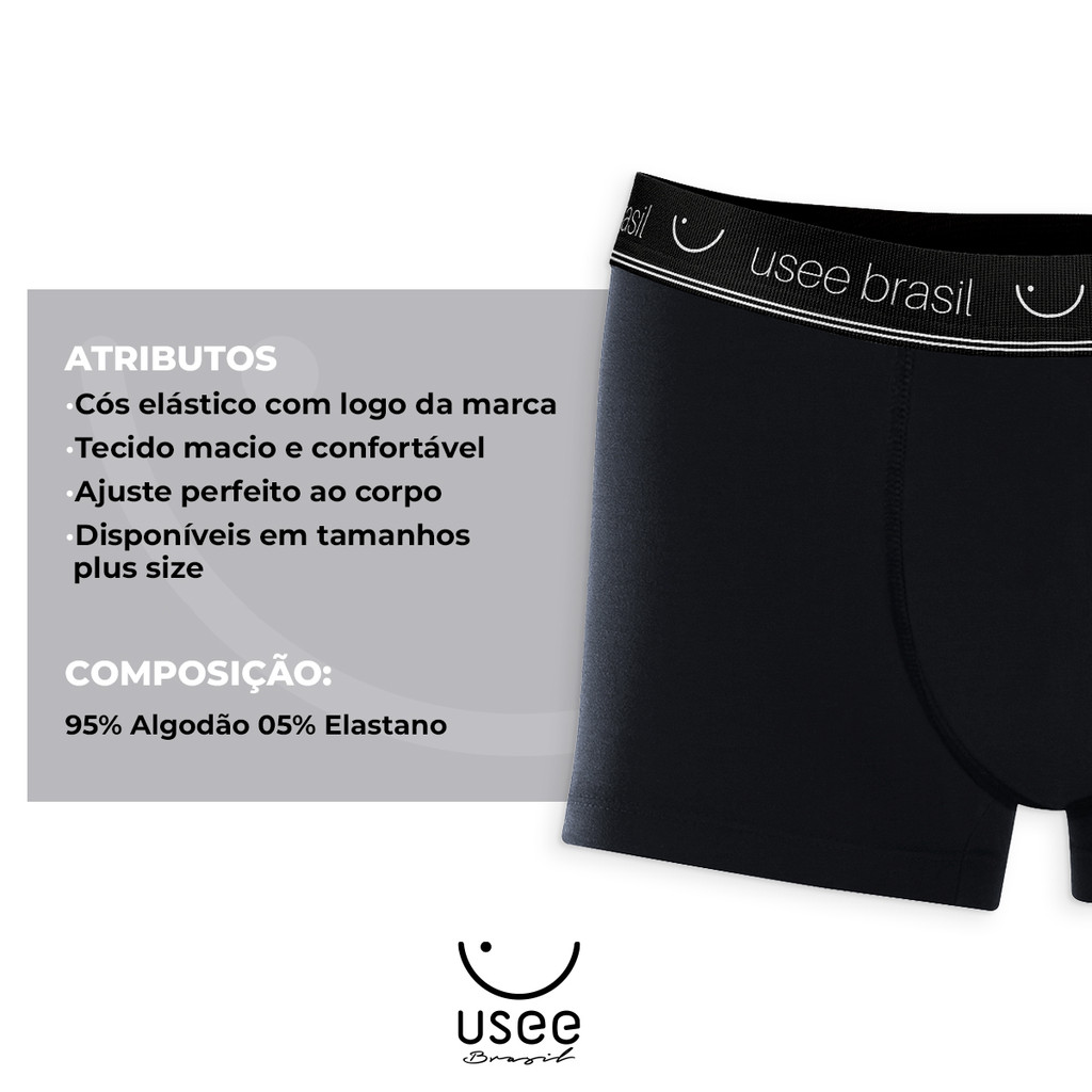 Detalhes do Kit 5 Cuecas Boxer Algodão Adulto Usee Brasil Original
