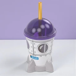 Copo Foguete com Tampa e Canudo - Branco para Colorir - 280ml - 1 unidade - Plasútil - Rizzo