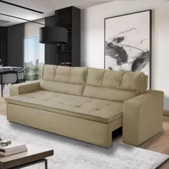 Sofá Retrátil e Reclinável 3 lugares com Molas 1,80m Vegas Suede Bege Adonai Estofados