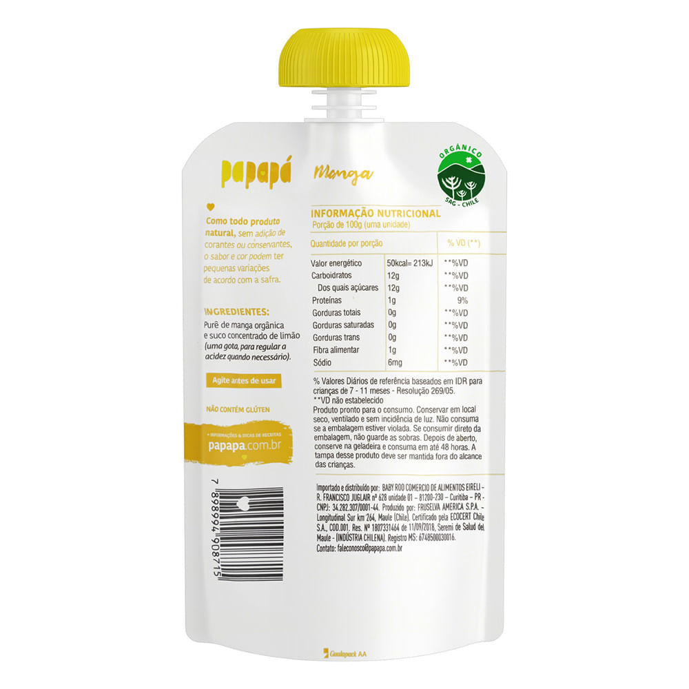 Detalhes do Papinha Papapá Orgânica Manga 100g