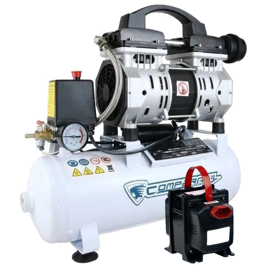 Kit Compressor De Ar Sem Óleo 550-8l Compbrasil Transf. Bivolt 127/220v