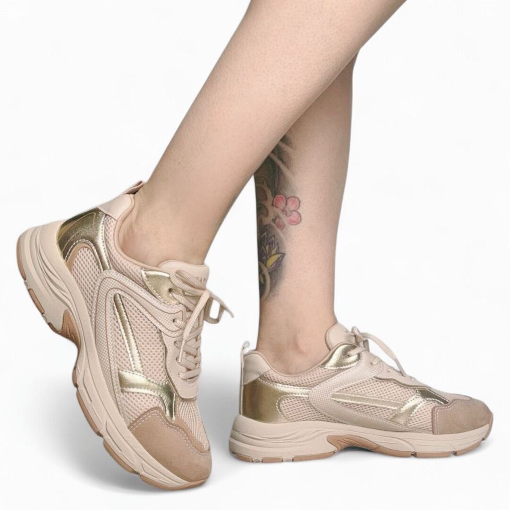 Tênis Feminino Ramarim Jogging Leve Casual Confortável Bege e Ouro 2578203-2