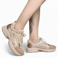 Tênis Feminino Ramarim Jogging Leve Casual Confortável Bege e Ouro 2578203-2