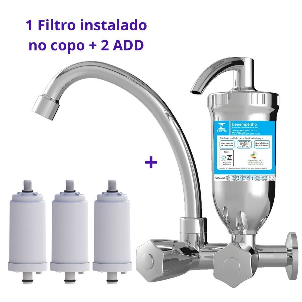 Filtro De Água Com Torneira ABS Cromada + 2 Refis