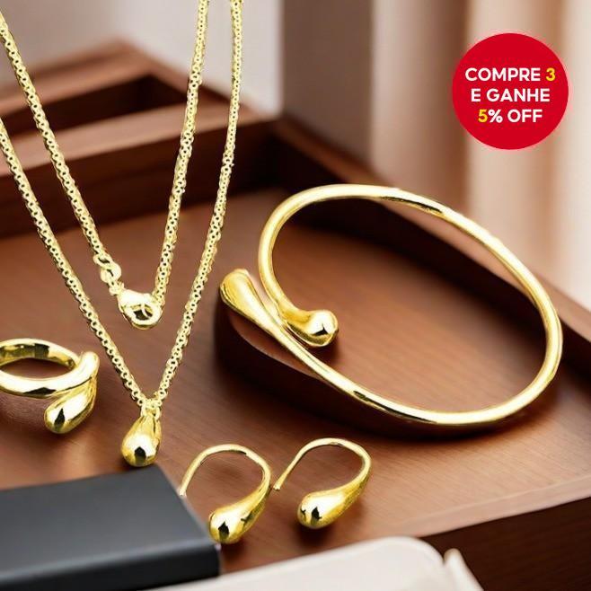 Conjunto De Joias Em Forma De Lágrima 4 Peças Colar Pulseira Brincos Anel Presente Feminino