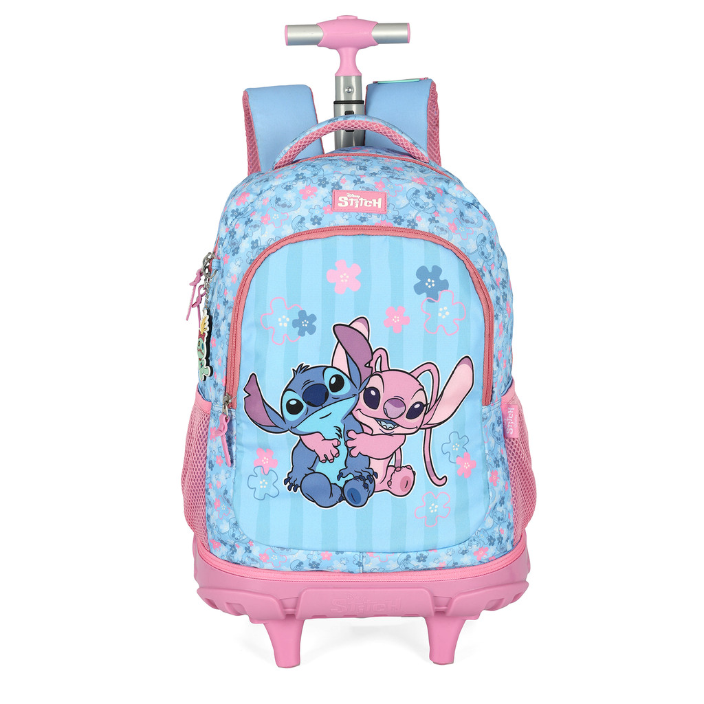 Mochila Infantil C/ Rodinhas do Lilo Stitch e Angel Rosa em Oferta na Shopee