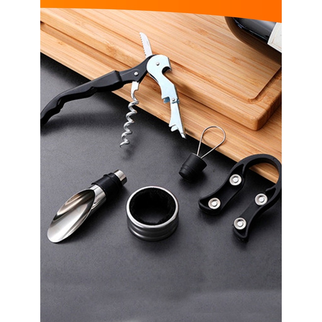 Kit Abridor De Vinho 5 Peças Inox Com Saca Rolha Dosador Corta Lacre -