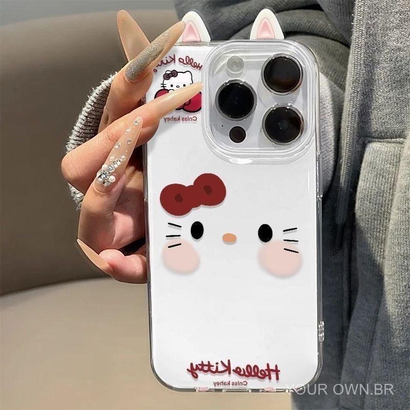 Capa de telefone à prova de choque Design fofo de orelhas de gato e coelho tridimensionais com a expressão da Katie Comp