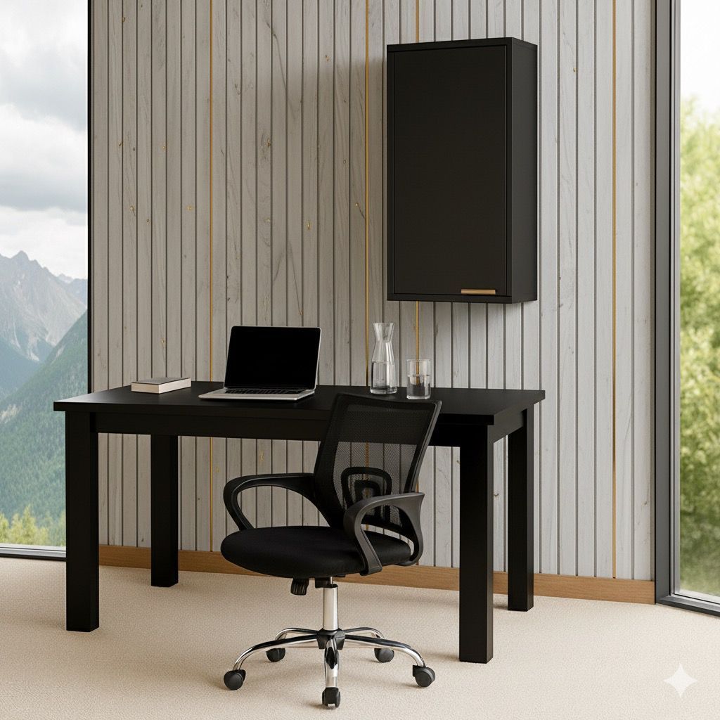 Kit com Mesa Industrial Estilo Industrial + Armário de Parede Funcional com 4 Prateleiras e 1 Porta