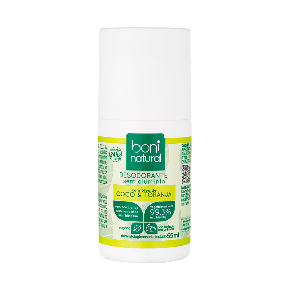 Desodorante Boni Natural Roll-on Sem Alumínio com Óleo de Coco e Toranja 55ml em Oferta na Shopee