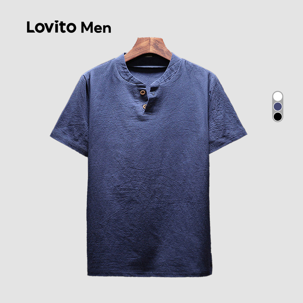 Lovito Camisa Casual de Botão para Primavera/verão Camiseta Branca para homens LNE110092 em Oferta na Shopee