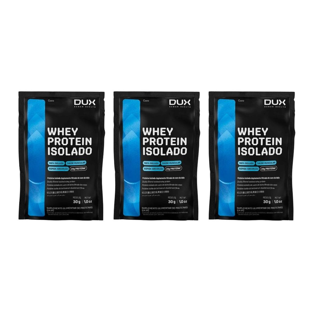 KIT 3 SACHE WHEY PROTEIN 24G PROTEINA ISOLADO ALTA ABSORÇÃO COCO DUX