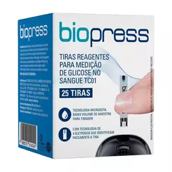 Tiras Reagentes Para Medição de Glicose Biopress 25 Unidades