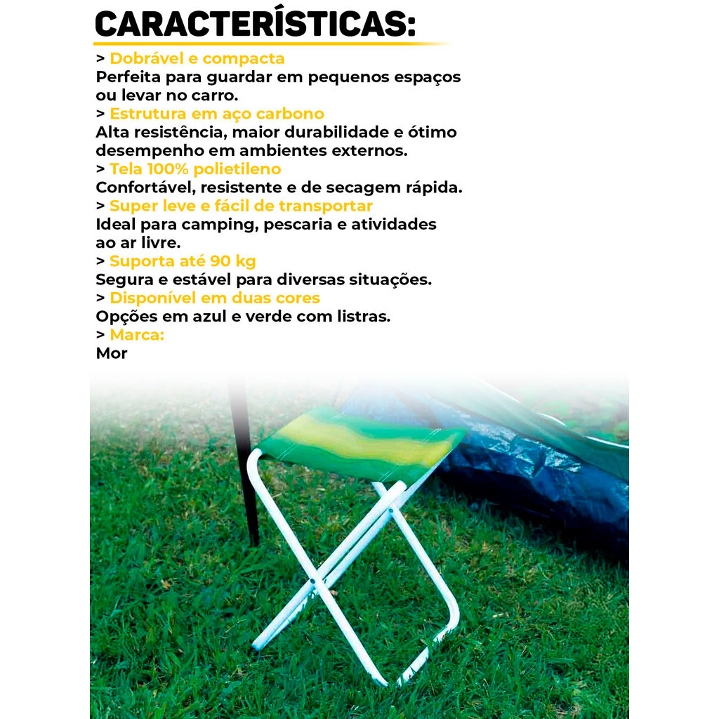 Detalhes do Banqueta Banquinho Dobrável Em Aço Carbono Mor Banco Compacta Prática P/ Praia Pesca Piscina Camping