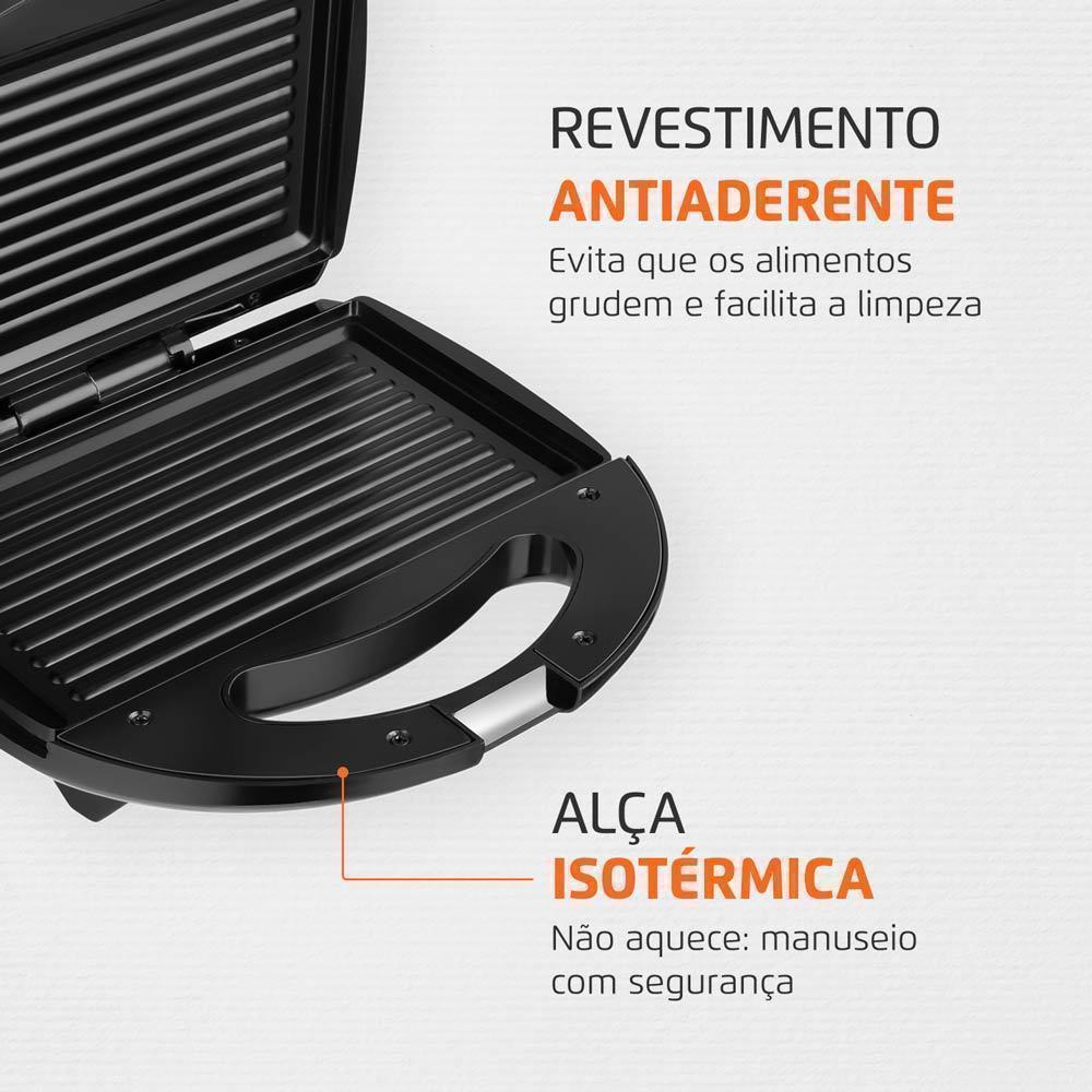 Detalhes do Grill e Sanduicheira Mondial Fast Grill S12 Preta - 750W 220V