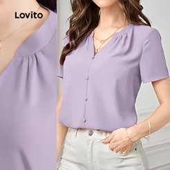 Lovito Elegante Blusa de Botões Gileteira Primavera/verão Roxa para Mulheres L143ED109