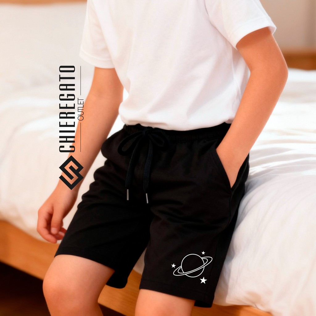 Bermuda Moletom Short Infantil Juvenil Estampado Criança Menino Planeta Estrela Casual Premium
