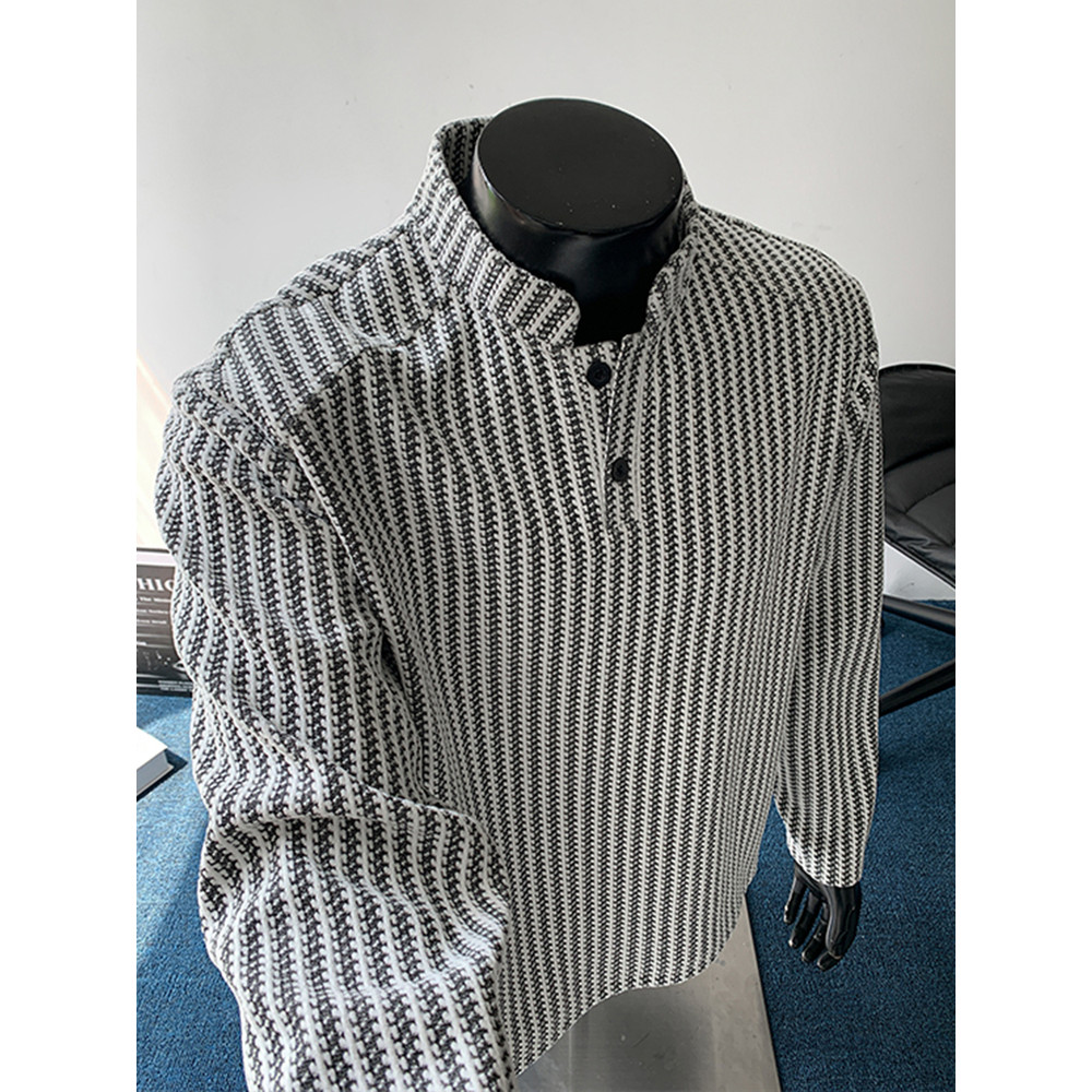 Moletom estilo americano masculino primavera outono listrado pesado de manga comprida camiseta masculina padrão de osso 