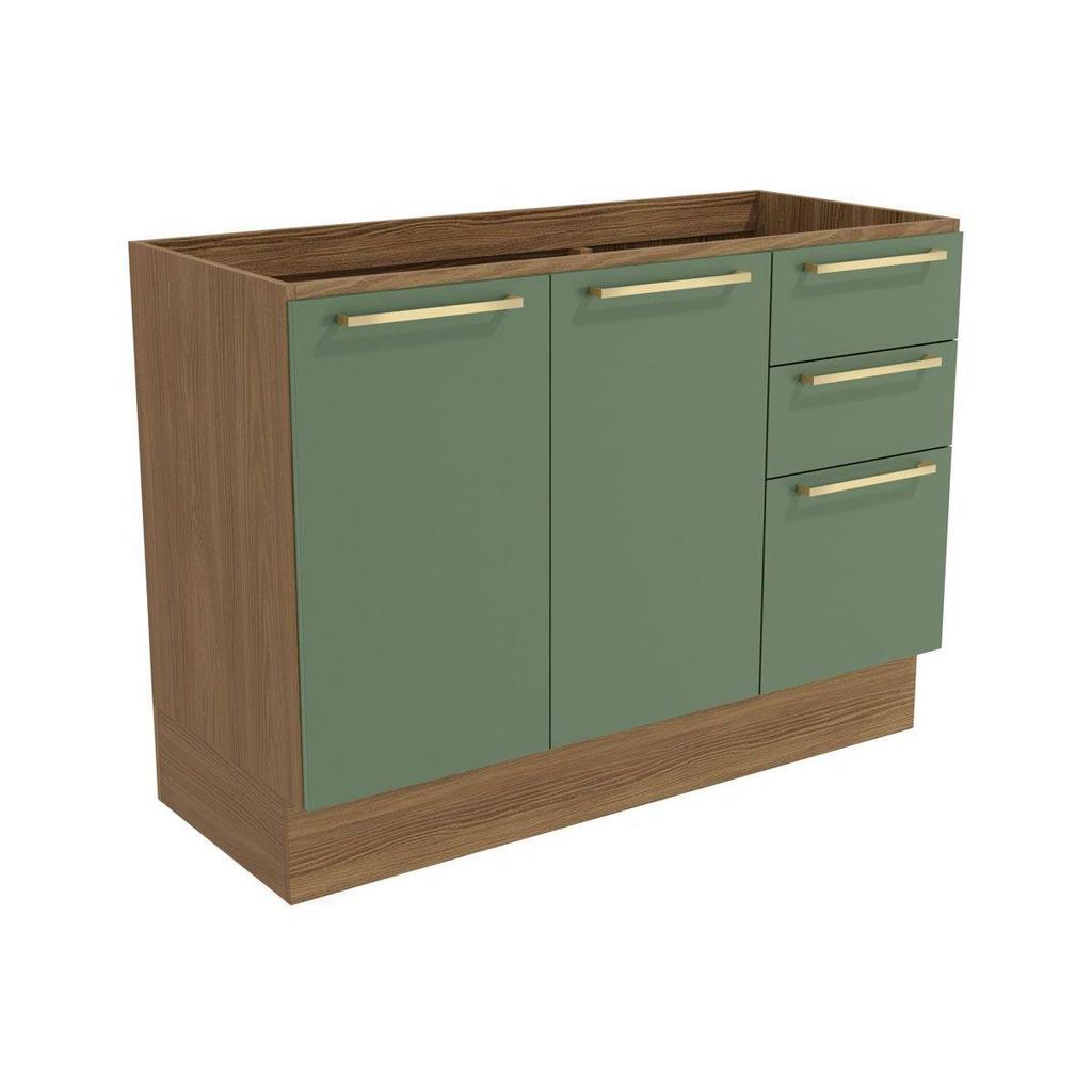 Balcão de Cozinha Modulado Botanic M624 c/ 2 Portas e 3 Gavetas s/Tampo 120cm Nogueira/Verde Oliva - Kappesberg em Oferta na Shopee