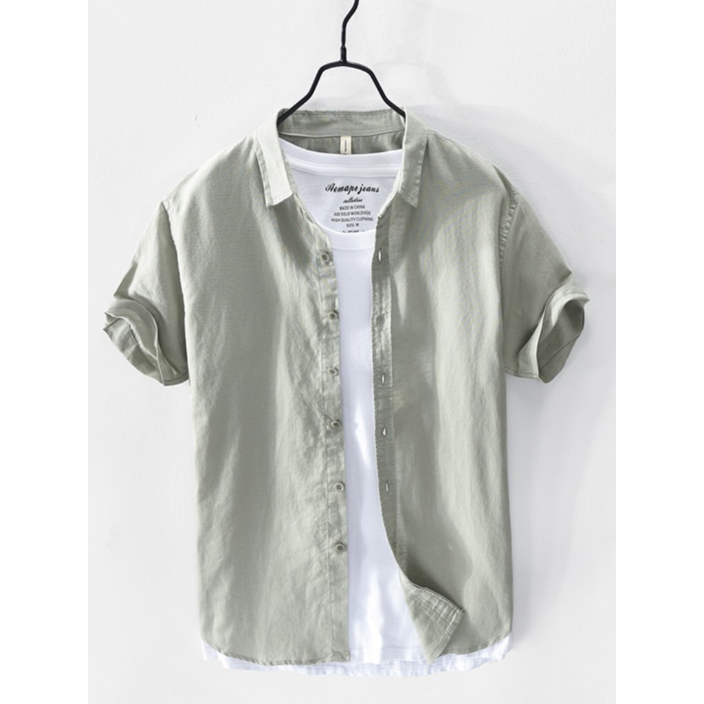 Camisa de manga curta de linho masculina verão fino solto puro algodão topo estilo chinês camisa Casual masculina roupas