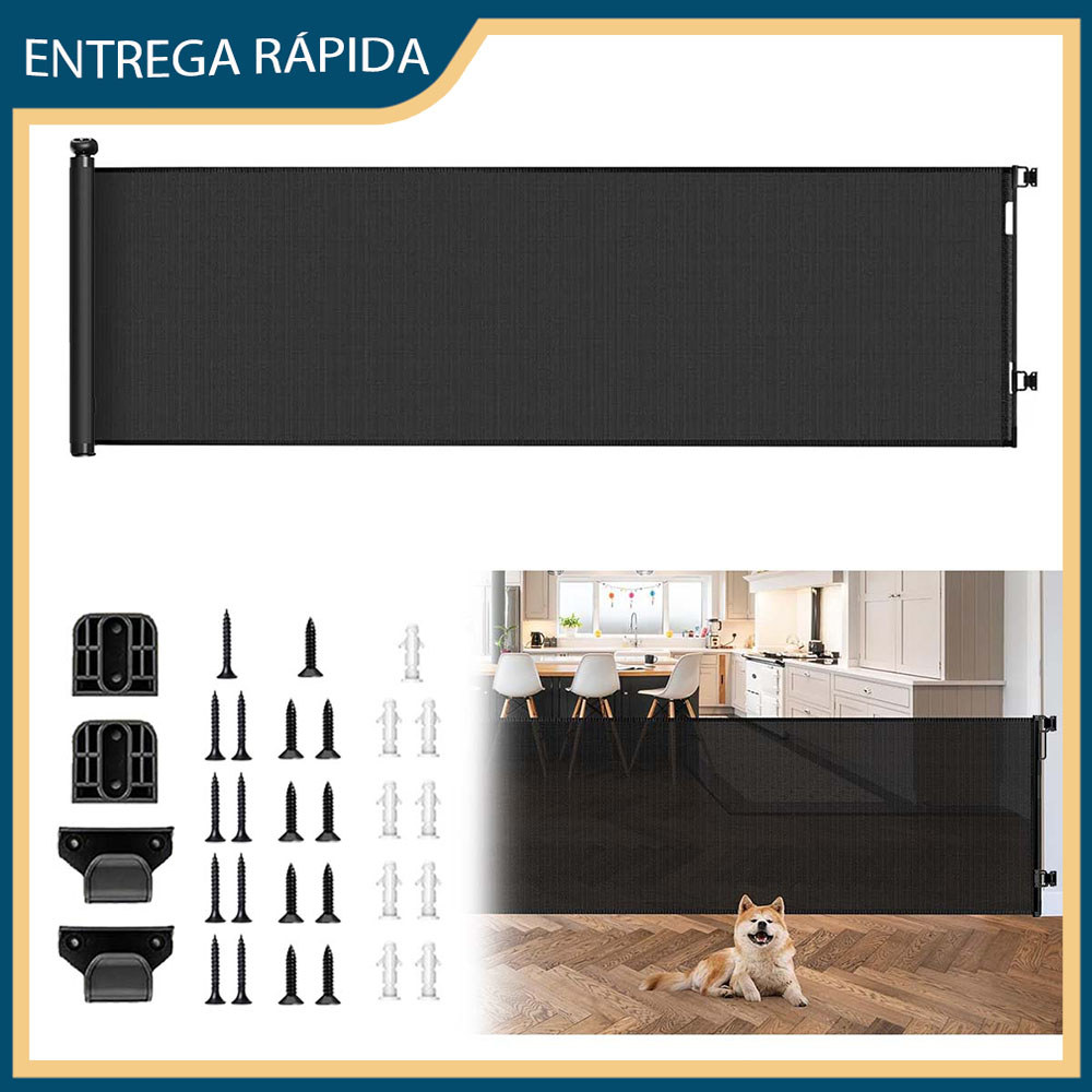 Portão de tela para animais de estimação em escadas Portão para bebês em casa Cabe em portas e escadas - 86x300cm Preto