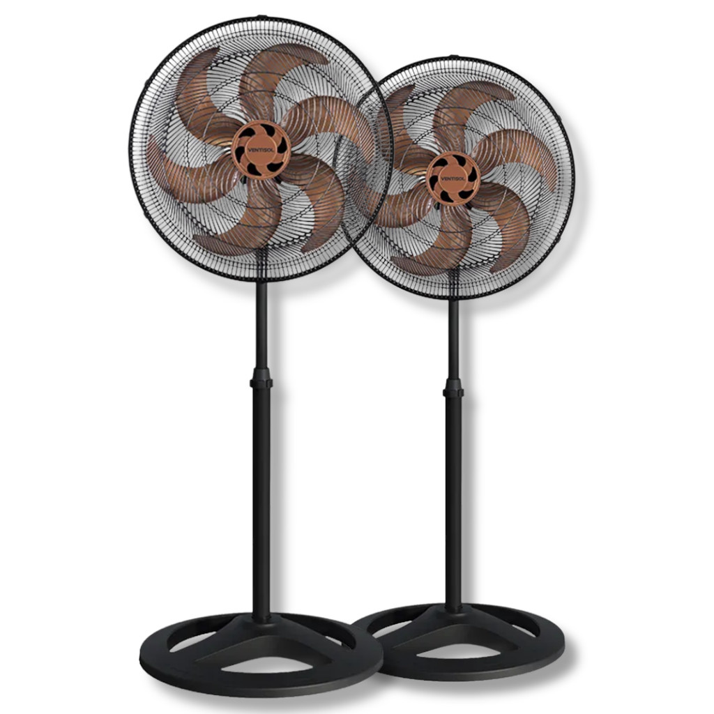 Kit 2 Ventiladores Coluna 50cm Ventisol Turbo 135w 220v 6 Pás Hélice Bronze Premium 3 velocidades Oscilante