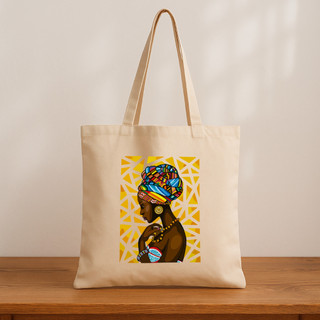 Ecobag Baiana Afro | Bolsa Estampada Algodão Cru 33x40cm | Sustentável, Colorida e Cheia de Estilo