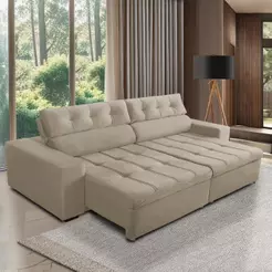 Sofá Retrátil e Reclinável 4 Lugares com Molas 2,70m Dani Suede Bege Adonai Estofados