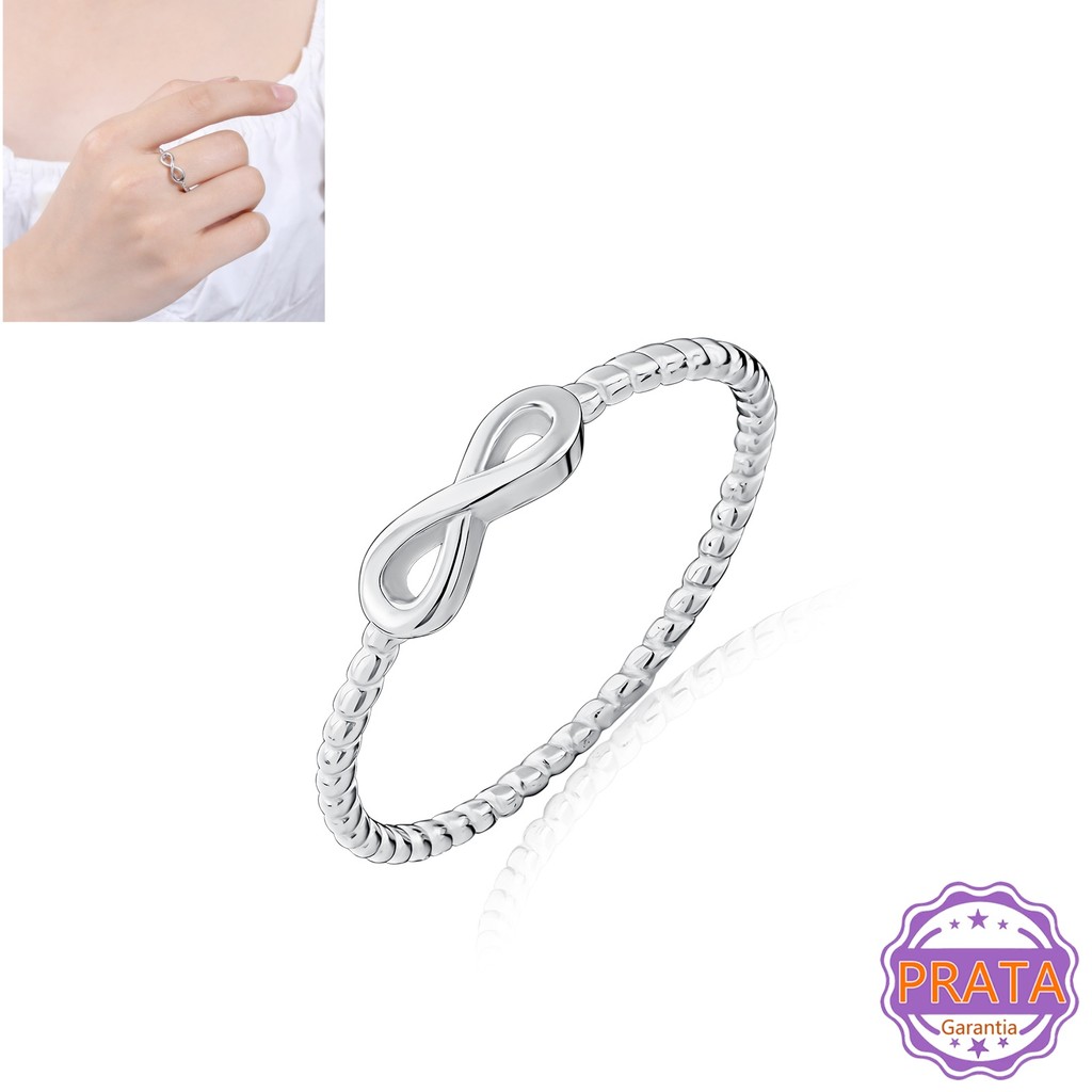 Anel Infinito Prata 925 Com Aro Detalhado Trança Feminino Romântico Delicado Presente Namoro Vários Tamanhos