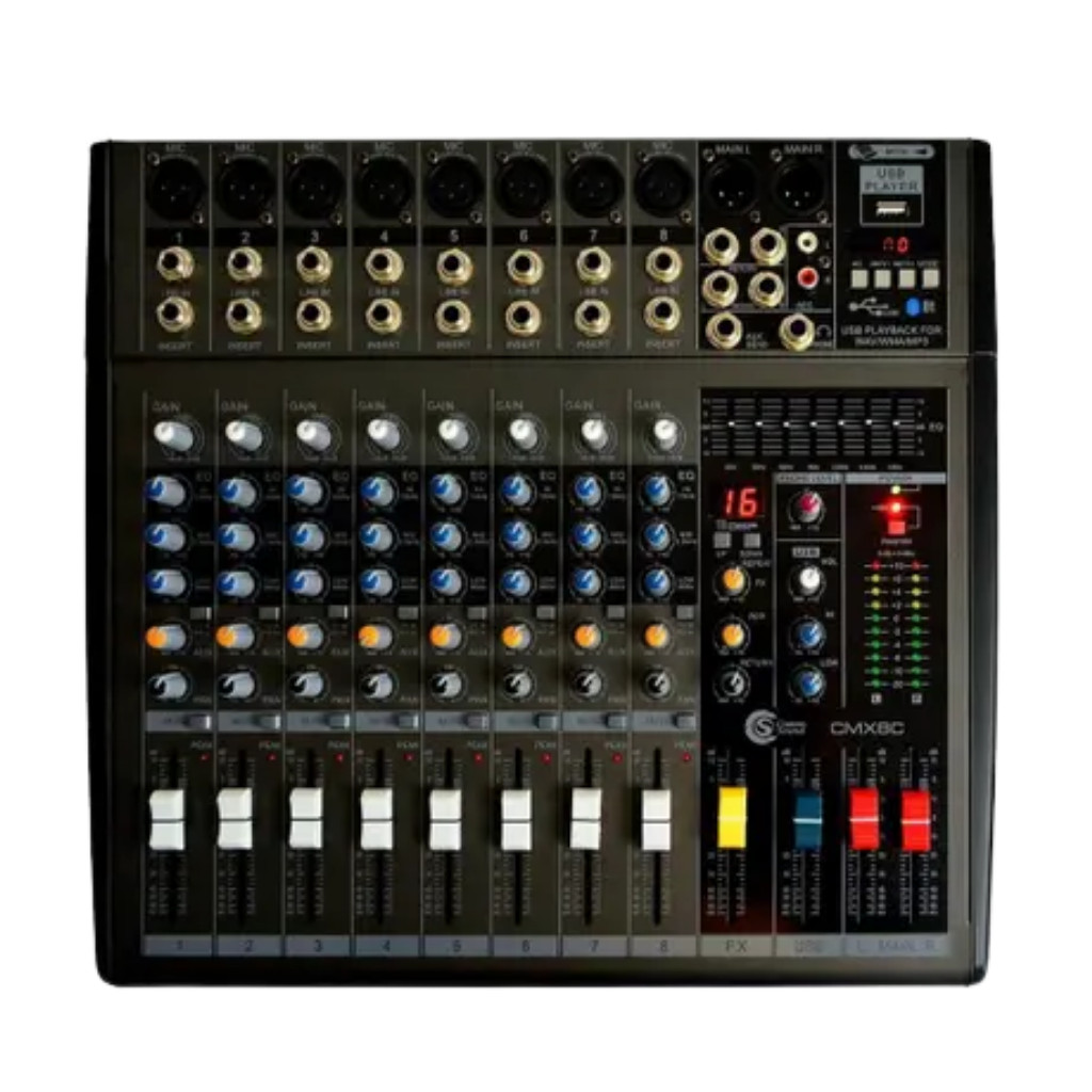Mixer Mesa de Som 8 Canais Analógica Custom Sound Com USB e BLUETOOTH CMX 8C