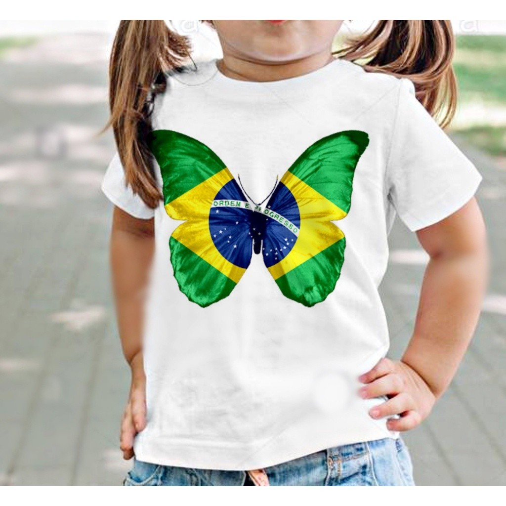 Camiseta camisa blusa infantil do Brasil, borboleta, Leão Coração Jesus.algodão100%