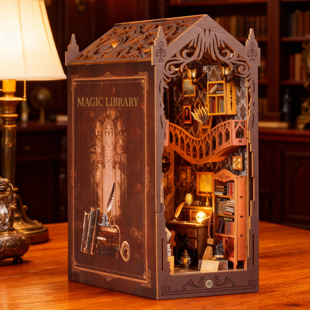 Modelo de Blocos de Cena Miniatura da Biblioteca Mágica /Estúdio de Arte DIY