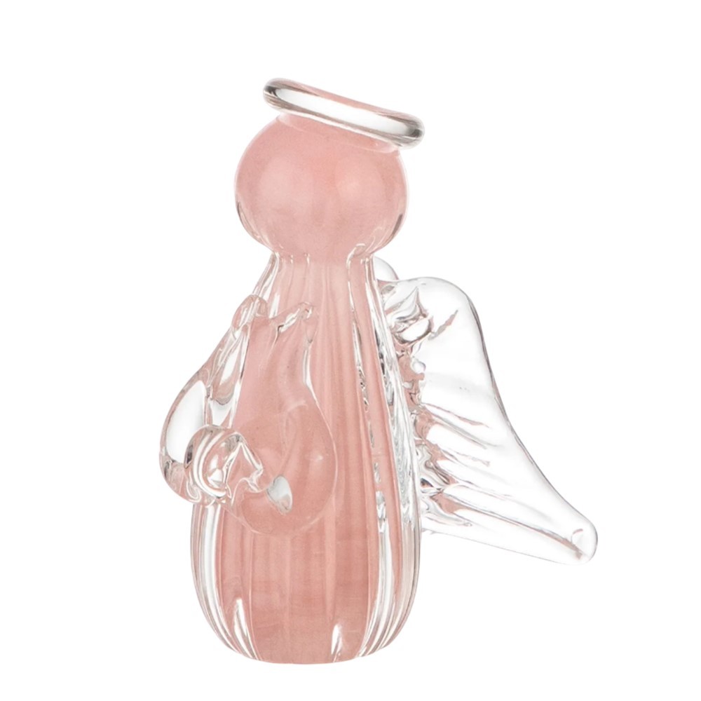 Anjo Decorativo de Cristal Murano Uriel Jade Rosa Labone 6x4cm