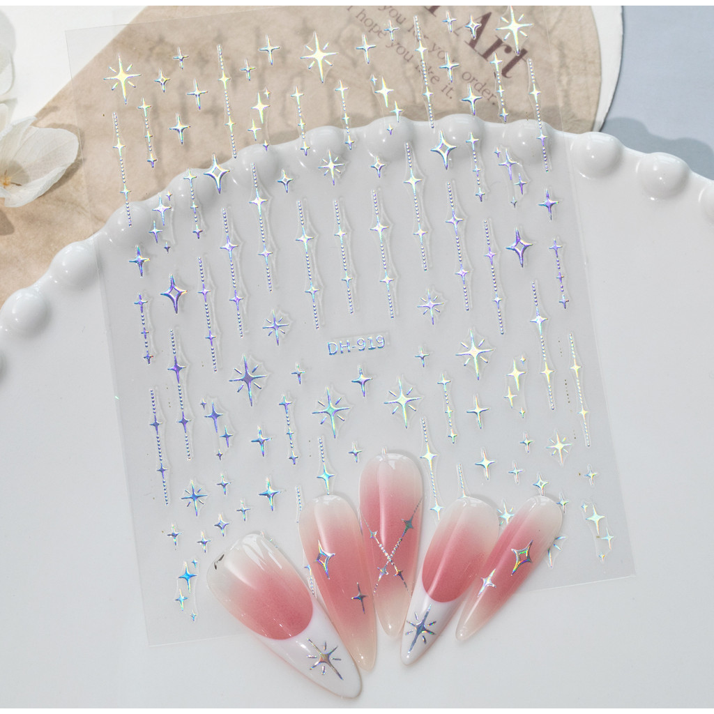 Adesivos de Manicure ouro prata estrela corrente plana simples corrente Clause estrela decorações de unhas